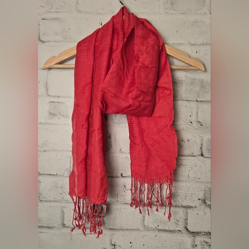 Danier Coral Fringe Scarf NWT – Lightweight Woven Wrap Shawl